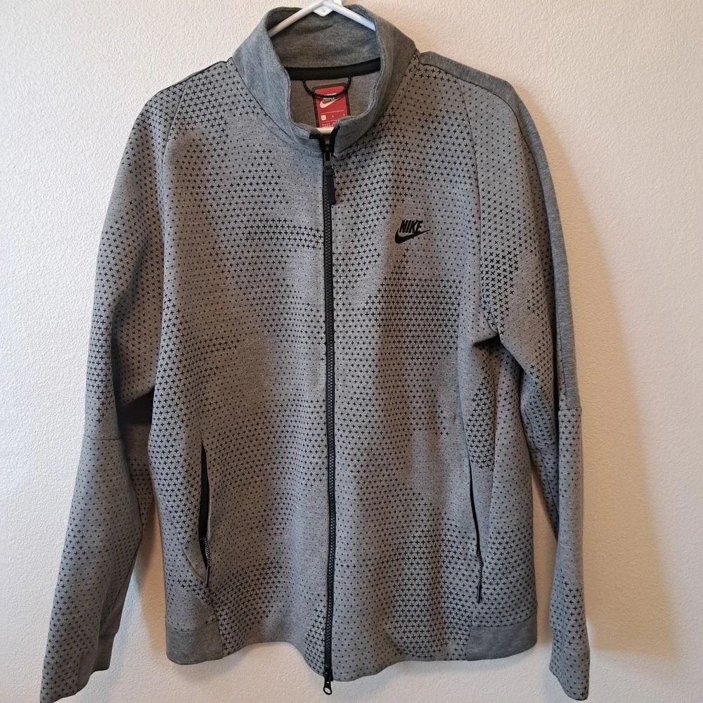 Nike Mens Sportswear Full Zip Track Jacket Gray Geometric Cross Pattern Large